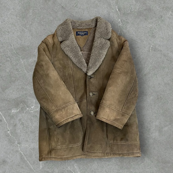 Yves Saint Laurent Jacket Men’s 100 Tan Shearling Suede Leather Sherpa Old Money - Picture 1 of 7